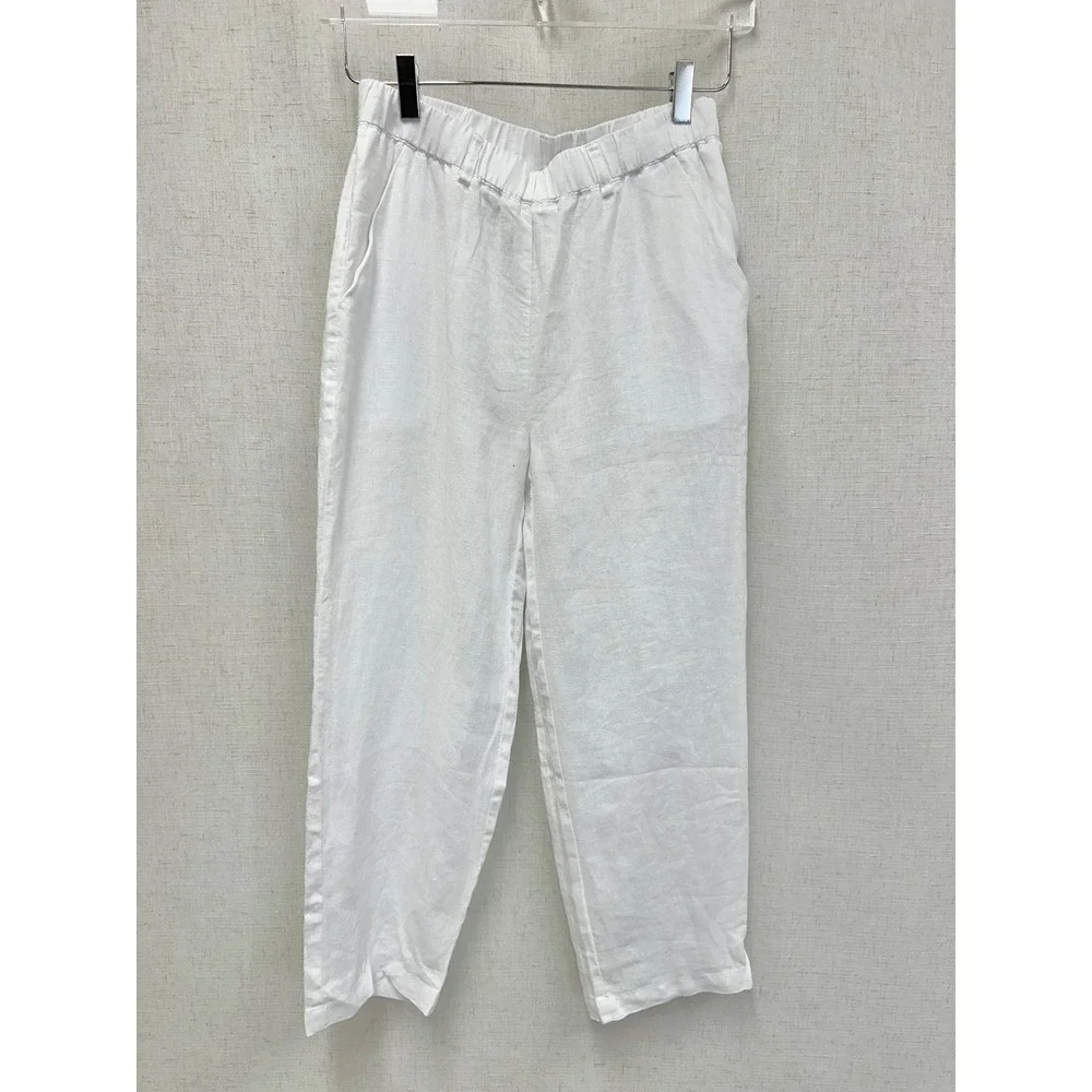 Quince 100% Linen Solid White Elastic Waist Pants Size Small Minimalist‎
